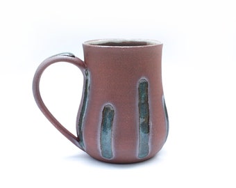 Wheel Thrown Mug | Carved Red Stoneware Pottery | Texas Small Batch Studio Ceramics | Handmade Glaze | Cup Coffee Tea | Ready to Ship Gift