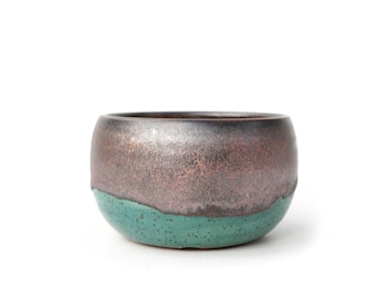 3.75" Teal & Bronze Ceramic Succulent Planter: Wheel Thrown Speckled Stoneware