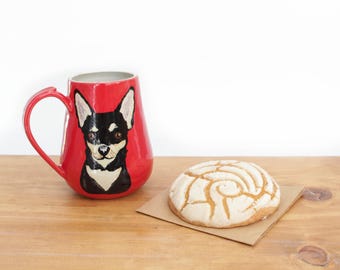 Red Chihuahua Large 22oz Ceramic Dog Mug: Hand Painted Texas Pottery