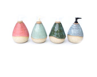 Ceramic Soap Pump Dispenser | Speckled Stoneware Pottery Decor