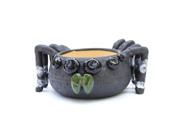 Ceramic Jumping Spider Planter Pot with Drainage | Hand Sculpted Wheel Thrown Pottery for Houseplants