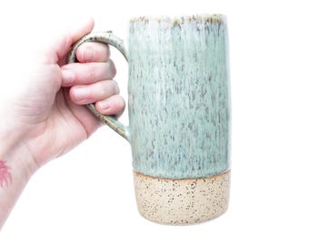 Tall Mint Blue Ceramic Mug with Handle | Artisan Pottery Handcrafted in Texas