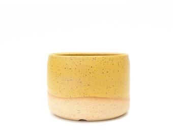 Planter Pot with Drainage 4" | Sunflower Yellow Speckled Wheel Thrown Stoneware | Succulent & Cactus | Small Batch Pottery Handmade in Texas