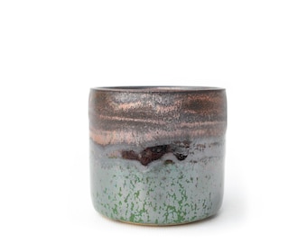 3" Small Ceramic Succulent Pot: Green & Bronze Glazed Speckled Stoneware Planter