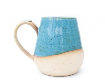 Handcrafted Teal Ceramic Mug: Large 20oz Coffee Cup Handmade in Texas