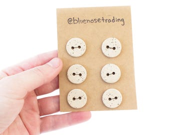 Raw Clay Speckled Stoneware Ceramic Buttons; Tumbled Smooth | Two Holes, 19mm