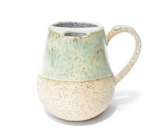 Seafoam Green Ceramic Sip-Top Mug: Handmade Pottery Coffee Cup, Handcrafted in Texas