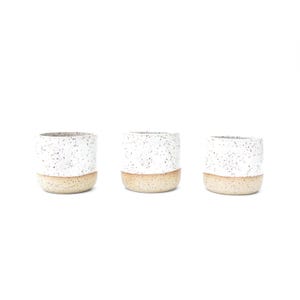 Mini White Ceramic Espresso Cups | Speckled Clay Tea Set | Artisan Stoneware Pottery Tiny Thumb Tumbler Shot Glass | Petite Coffee Drinkware