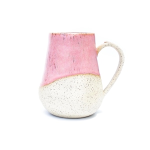 Coral Pink Wheel Thrown Ceramic Mug | Small Batch Speckled Pottery | Handmade Coffee Tea Cup with Handle