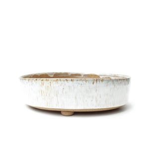 8.75" White Ceramic Bonsai Pot: Speckled Stoneware Planter, Made in Texas
