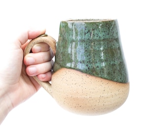 Handmade Green Speckled Stoneware Mug: Large Ceramic Coffee Cup