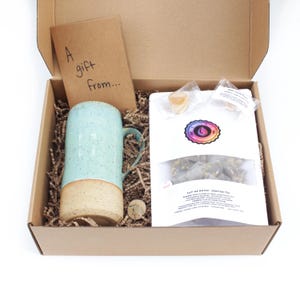 Bedtime Tea Gift Box: Handmade Pottery Mug, Herbal Tea & Honey