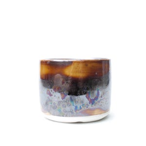 3" Brown Iridescent Porcelain Planter: Wheel Thrown Pottery with Drainage