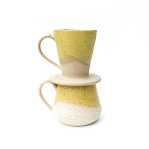 Ceramic Coffee Pour-Over Set with Mug | Handmade Stoneware Coffee Maker Dripper Kit | Artisan Gifts for Friends | Birthday Gift for Barista