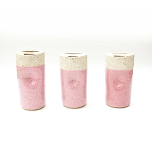 Ceramic Travel Mug To-go Iced Coffee Cup Texas Homemade Speckled Stoneware Skinny Pink Pottery Mug for Tea Handmade Ready to Ship Gift image 1