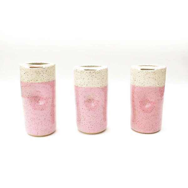 Ceramic Travel Mug To-go Iced Coffee Cup | Texas Homemade Speckled Stoneware Skinny Pink Pottery Mug for Tea | Handmade Ready to Ship Gift
