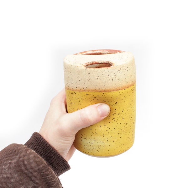 Gele keramische reismok To-go Cup | Texas Wheel Throwd Gespikkeld Steengoed Aardewerk Iced Coffee Tea Tumbler | Handgemaakt klaar om cadeau te verzenden