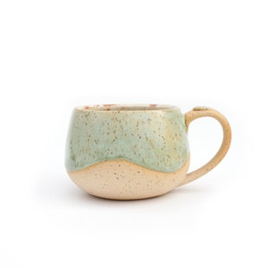 Latte Pottery Mug | Wheel Thrown Small Batch Ceramics | Speckled Stoneware | Seafoam Green | Handmade Hand Painted | Coffee Cup | Gift