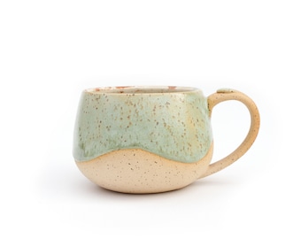 Latte Pottery Mug | Wheel Thrown Small Batch Ceramics | Speckled Stoneware | Seafoam Green | Handmade Hand Painted | Coffee Cup | Gift