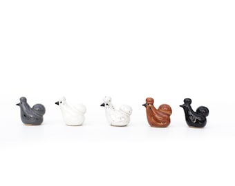 Tiny Ceramic Silkie Chicken Sculpture: Hand-Sculpted Miniature Ornament