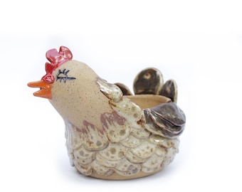 Chicken Planter | Wheel Thrown Pot with Drainage | Handmade Ceramic Sculpture | Speckled Stoneware | Small Batch Studio  Pottery | Texas USA