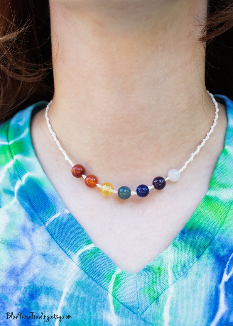 Crystals Citrine Hemp Macram\u00e9 Carnelian Lapis Lazuli Moonstone Red Jasper Amethyst 7 Chakra Gemstone Necklace Moss Agate