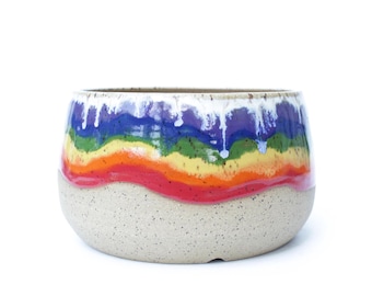 Rainbow Planter Pot with Drainage 6.5&quot; | Wheel Thrown Speckled Stoneware | Succulent or Cactus | Studio Pottery Handmade in Texas