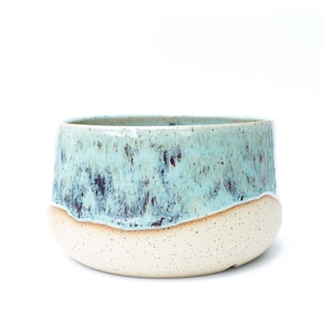 7&quot; Minty Blue Planter | Glazed Wheel Thrown Ceramic Plant Pot w/ Drainage | Artisan Handcrafted Small Batch Pottery Holiday Gift for Friend