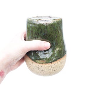 Forest Green Ceramic Tumbler: Cozy Wheel Thrown Pottery Cup with Sip Top