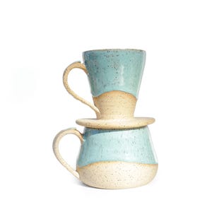 Pour-Over Coffee Maker Kit with Matching Mug | Wheel Thrown Ceramic Coffee Dripper Set | Unique Gift Idea for Best Friend | Gift for Barista