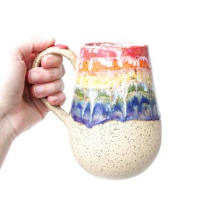 Rainbow Wheel Thrown Ceramic Mug with Handle : Large 20oz Pottery Drinkware Handmade in Texas