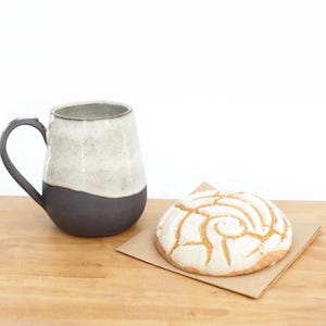 Handmade Cream & Black Stoneware Mug: Artisan Pottery Coffee Cup image 1