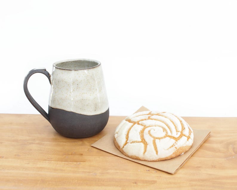 Handmade Cream & Black Stoneware Mug: Artisan Pottery Coffee Cup image 1