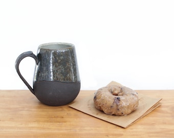 Blue Crystalline Glazed Black Stoneware Mug: Handmade Ceramic Coffee Cup