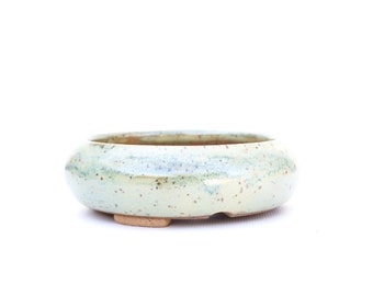 4.5" Bonsai Accent Pot | Pastel Green Speckled Wheel Thrown Ceramic Clay Planter with Drainage | Small Batch Pottery Handmade Texas USA