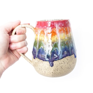 Rainbow Wheel Thrown Ceramic Mug with Handle : Large 20oz Pottery Drinkware Handmade in Texas