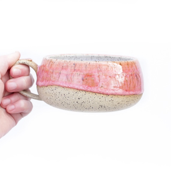 Coral Pink Ceramic Latte Mug: Wheel Thrown Pottery Coffee Cup