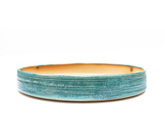 10" Bonsai Pot | Turquoise Stoneware Wheel Thrown Planter with Drainage | Ceramic Shallow | Succulent & Cactus | Small Batch Texas Pottery