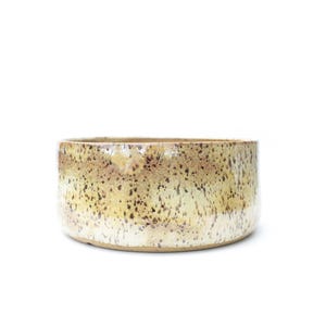 6.5&quot; Iridescent Beige Ceramic Bonsai Pot | Round Wheel Thrown Speckled Stoneware Planter with Drainage | Handcrafted Texas Pottery