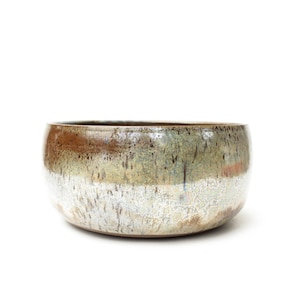 6.75 inch Iridescent Speckled Stoneware Planter: Wheel Thrown Pottery with Drainage