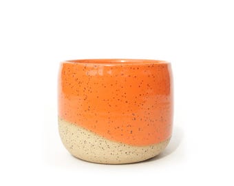 3 inch Orange Speckled Ceramic Plant Pot: Wheel Thrown Stoneware, Texas Pottery