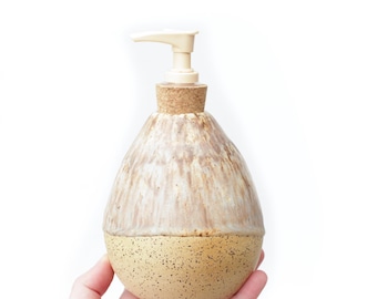Ceramic Soap Pump Dispenser | Speckled Stoneware Pottery Decor
