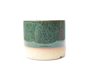 Green Ceramic Planter 5&quot; | Wheel Thrown Plant Pot with Drainage for Succulent or Cactus | Small Batch Studio Pottery Handmade in Texas USA
