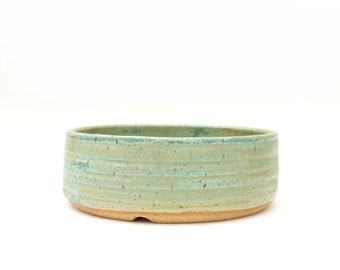Ceramic Bonsai Tree Pot 5" | Pastel Matte Green Speckled Wheel Thrown Clay Planter with Drainage | Small Batch Pottery Handmade Texas USA