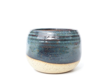 3.25" Blue Glazed Ceramic Succulent Planter: Wheel Thrown Speckled Stoneware