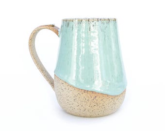 Light Blue Speckled Stoneware Mug: Handmade Ceramic Coffee Cup, 20oz