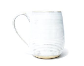 Opal White Ceramic Mug with Handle | Wheel Thrown Stoneware Pottery Handcrafted in Texas