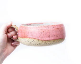 Coral Pink Ceramic Latte Mug: Wheel Thrown Pottery Coffee Cup