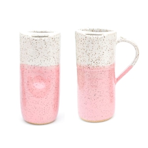 Bubblegum Pink Speckled Ceramic Travel Mug: Handmade Stoneware Pottery Tumbler