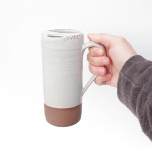 Red Clay Ceramic To Go Mug: Rustic Modern White Pottery Coffee Travel Tumbler